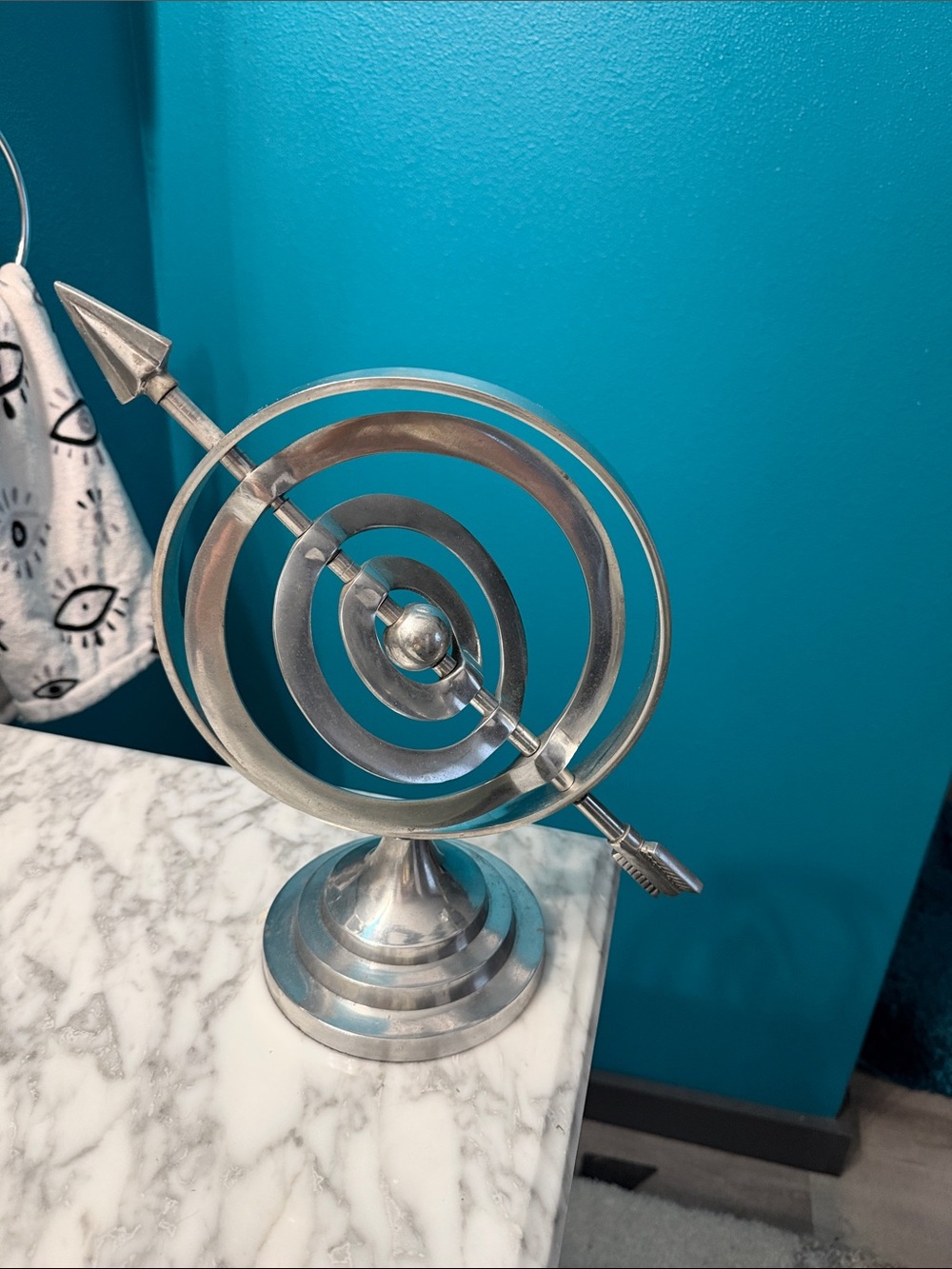 Silver Metal Orbital Arrow Sculpture - Silver Accent Decor